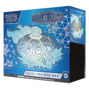 The Pokémon Trading Card Game: Scarlet & Violet Stellar Crown Elite Trainer Box is your gateway to adventure, filled with everything you need to elevate your collection and your gameplay. Featuring the Legendary Pokémon Terapagos, this special collector's edition is packed with exciting surprises and game-enhancing tools. Product Features: Exclusive Collectible Box with 4 dividers to keep your collection neat and organized Stellar Form Terapagos themed card sleeves to protect your cards in style Code card for Pokémon Trading Card Game Live Gotta Catch 'Em All!