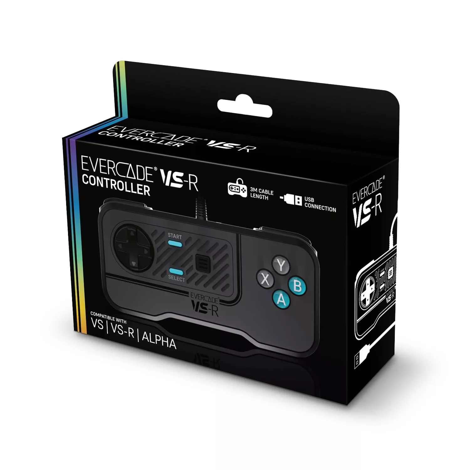 The Evercade VS-R Wired Controller is a USB gamepad designed for the Evercade VS-R console, featuring an ergonomic design, responsive D-pad, and L1/L2/R1/R2 bumper buttons for enhanced gameplay.