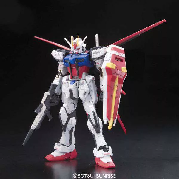 The RG Gundam Aile Strike 1/144 is a highly detailed Real Grade model kit featuring an advanced MS joint inner frame, incredible articulation, and a fully detachable Aile Striker Pack. From Mobile Suit Gundam SEED, this versatile Mobile Suit is equipped with a Beam Rifle, Shield, Armor Schneider knives, and Beam Sabers, making it perfect for dynamic battle displays.