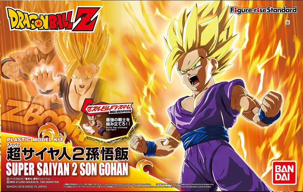 The Figure-rise Super Saiyan 2 Son Gohan model kit features detailed sculpting, full articulation, and effect parts to recreate Gohan’s iconic battle against Cell. Includes interchangeable faces, hands, and an energy aura effect for dynamic displays.