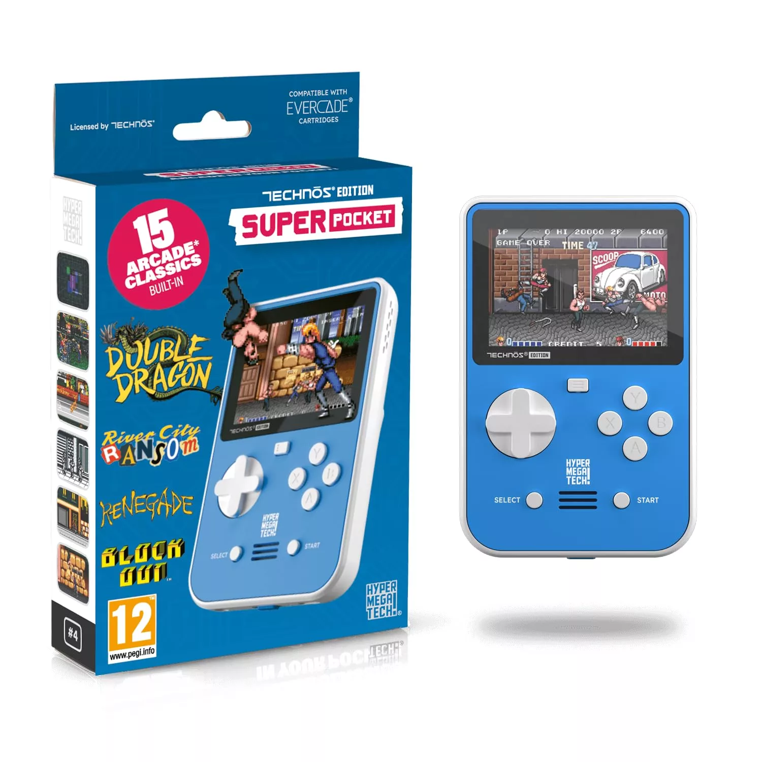 The Evercade Technōs Super Pocket is a compact handheld gaming console featuring 15 classic Technōs arcade games, including Double Dragon, River City Ransom, and Super Dodge Ball. With a 2.8-inch IPS screen, USB-C charging, and Evercade cartridge compatibility, it’s the perfect portable retro gaming experience.