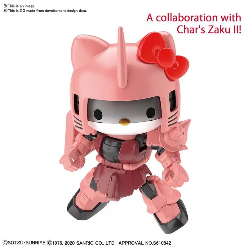 The SD Cross Silhouette Hello Kitty Char’s Zaku II is a unique Gunpla and Sanrio crossover, featuring Hello Kitty piloting Char Aznable’s iconic red Zaku II. This fun and customizable model kit includes both SD and Cross Silhouette frames, allowing for different proportions and articulation styles.