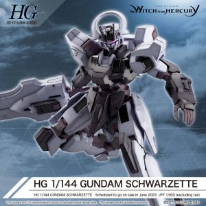 The HG 1/144 Gundam Schwarzette from Mobile Suit Gundam: The Witch from Mercury features a sleek design, dynamic articulation, and a massive dedicated weapon. Ideal for fans seeking a distinctive addition to their Gunpla collection.