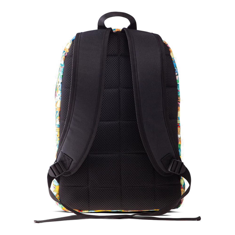 Back view of Pokémon all-over characters backpack with padded straps