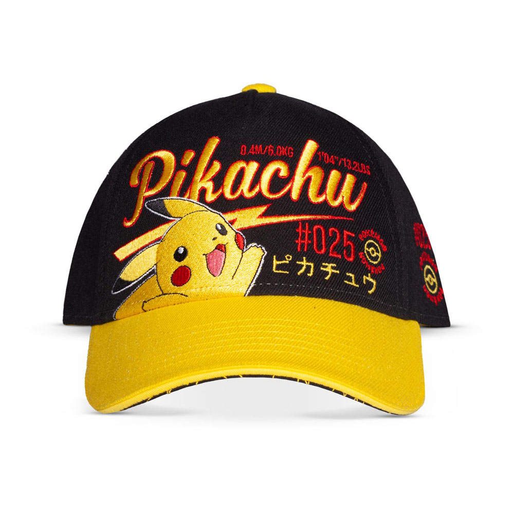 Official Pokémon Pikachu embroidered black and yellow adjustable cap front view