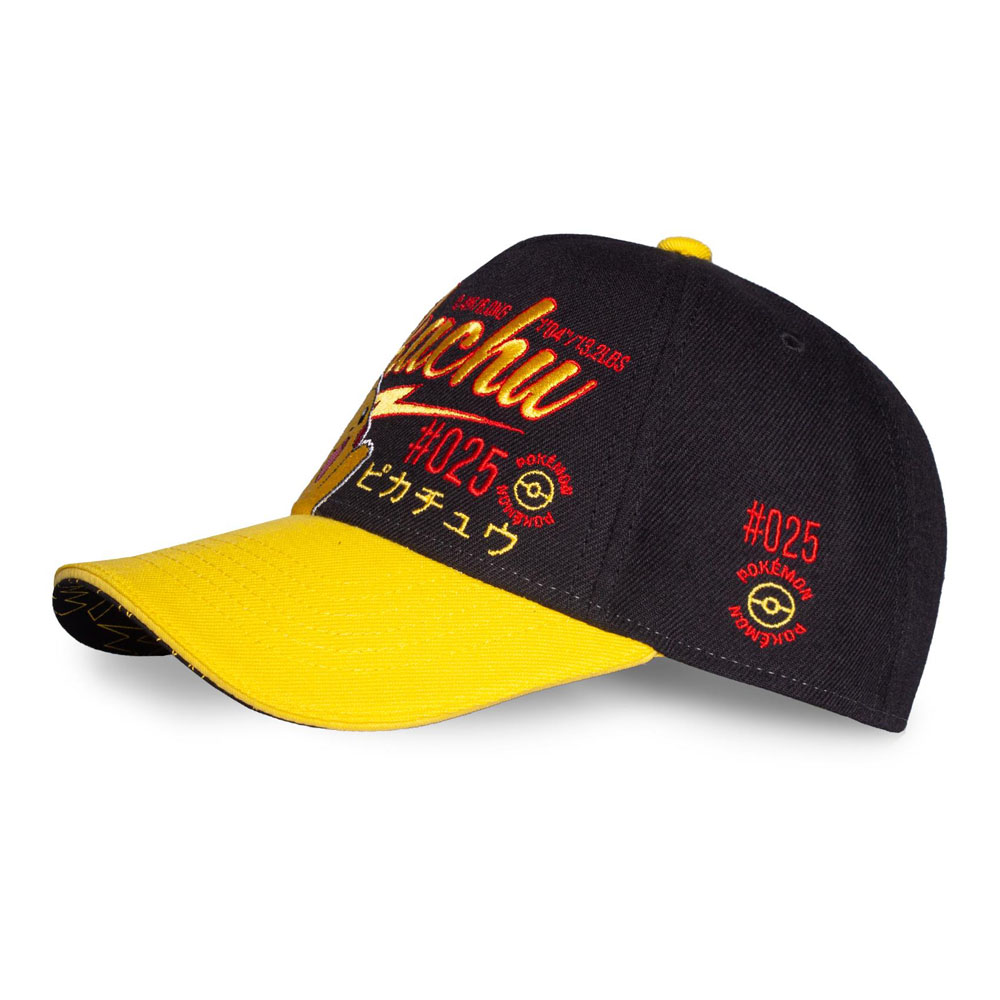 Side view of Pokémon Pikachu #025 adjustable cap with yellow brim
